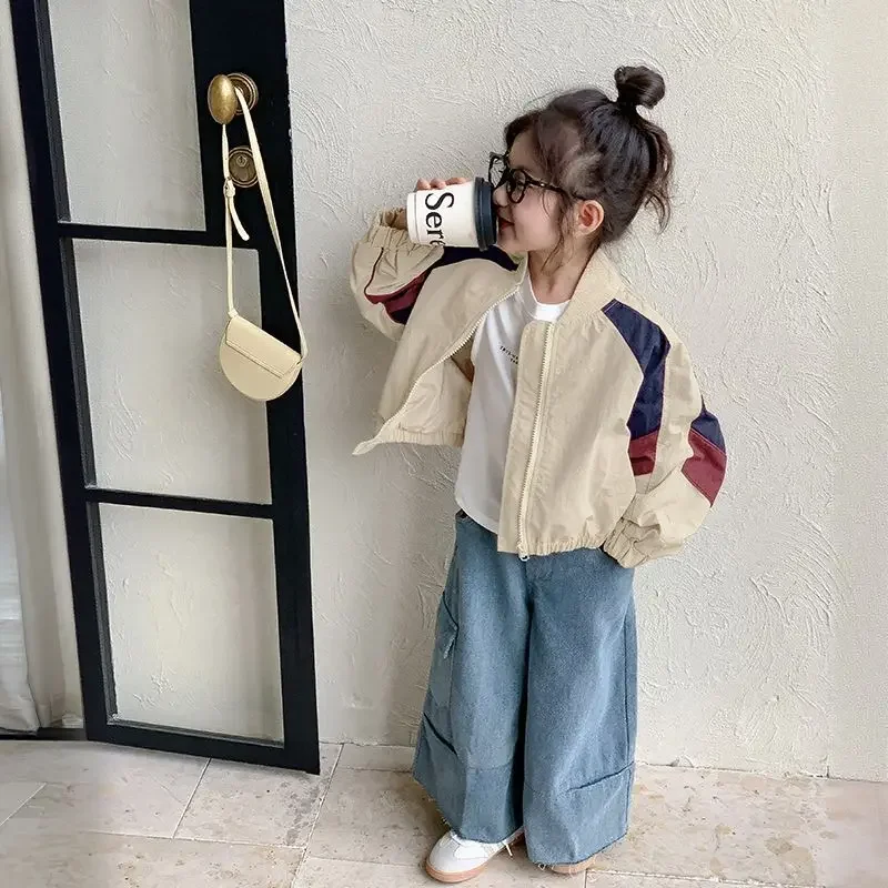 Girls' Baseball Jacket Spring and Autumn 2026 New Style Children's Contrast Stand up Collar Casual Jacket