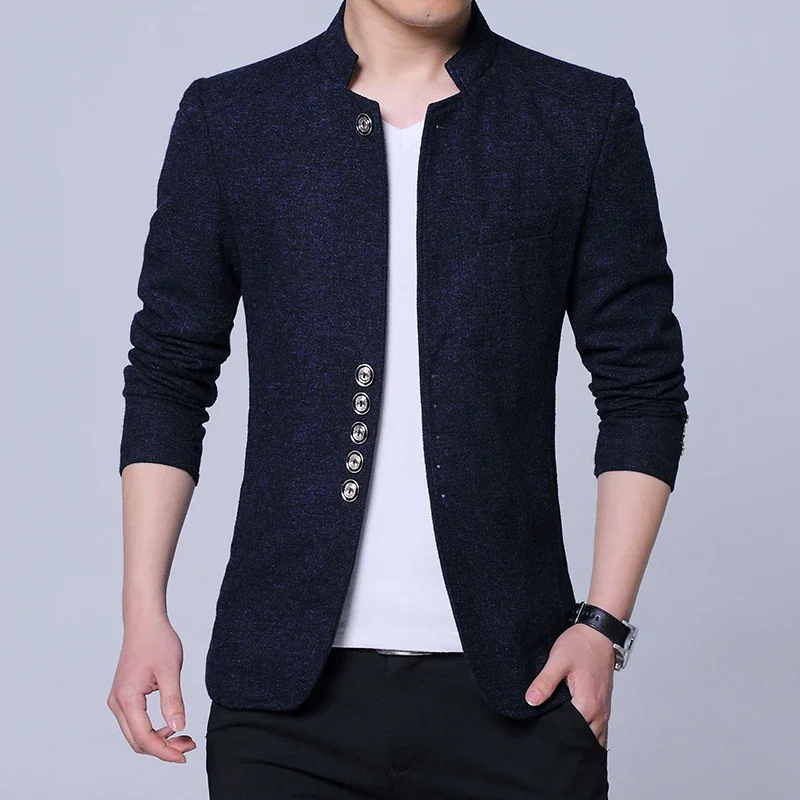 Terno masculino de gola alta, blazers casuais, casaco com botões de metal, jaqueta justa, boutique, nova moda, 2023