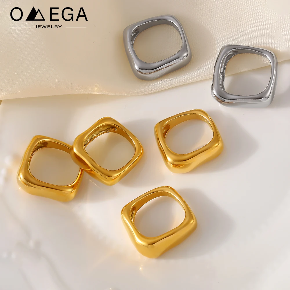 Einfache unregelmäßige quadratische Ringe für Frauen, Edelstahl, 18 Karat Gold, PVD-beschichtet, wasserdicht, glänzender Damenring, Paare, Schmuck, Geschenk