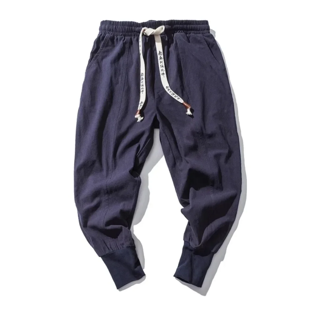 Cotton Linen Harem Pants Men Streetwear Joggers New Baggy Drop-crotch Pants Casual Trousers Men Sweatpants