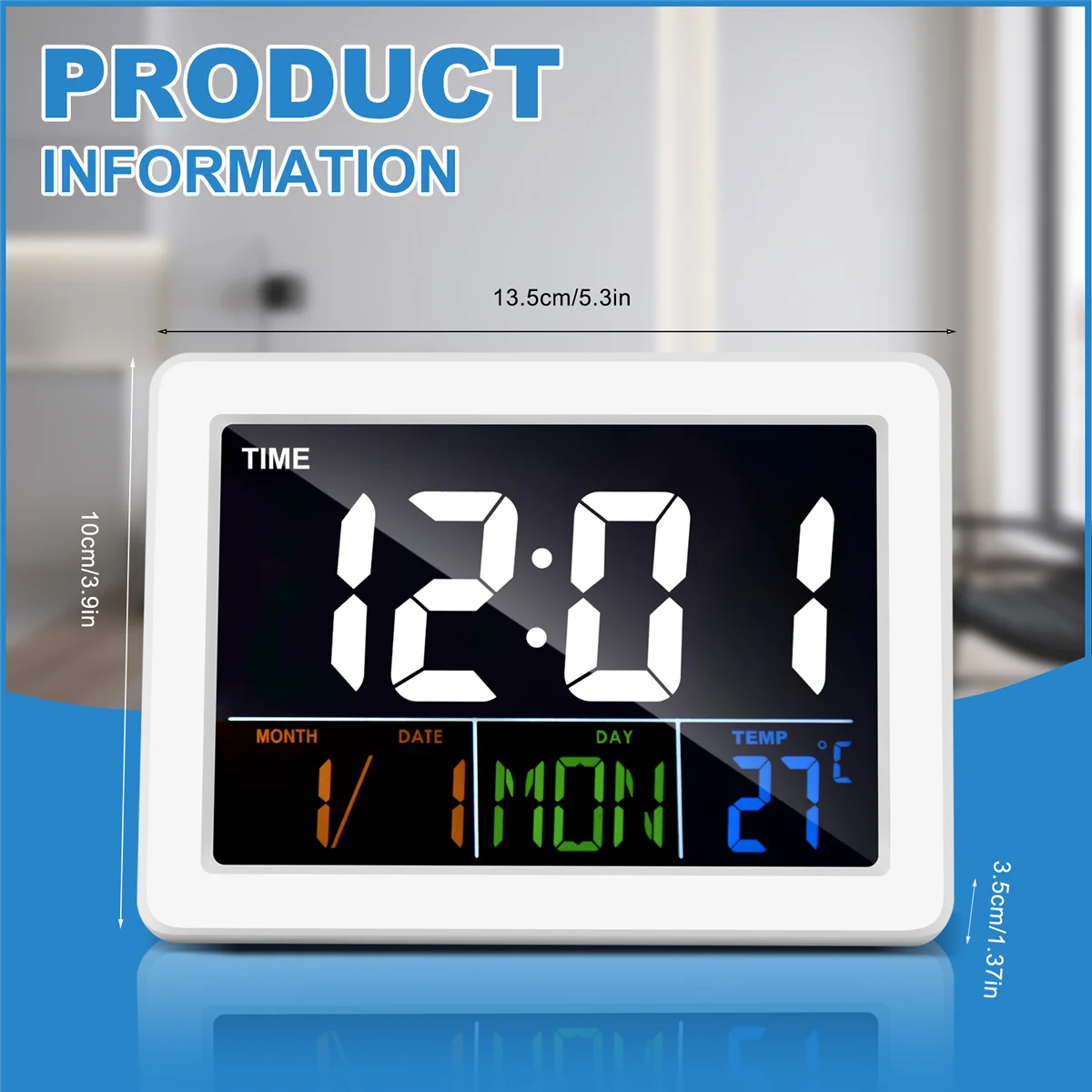 Kolorowy elektroniczny budzik biurkowy LCD z dużym ekranem i wyświetlaczem temperatury i daty