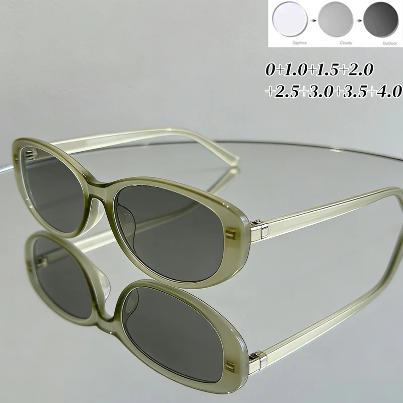 

Women Oval Photochromic Reading Glasses Unisex Trendy Classic Far Sight Eyeglasses Men Retro Outdoor Discoloration Glasses