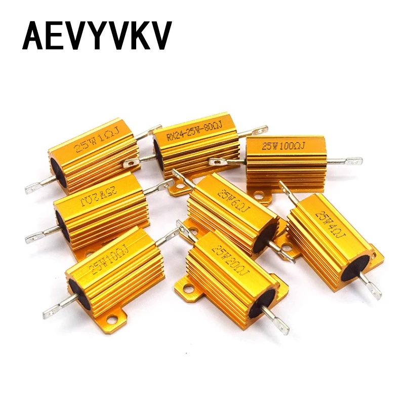 RX24 25W Aluminum Power Metal Shell Case Wirewound Resistor 0.1 ~ 10K 1 2 3 5 6 8 10 20 100 150 1K 10K ohm RX24 25W Resistor