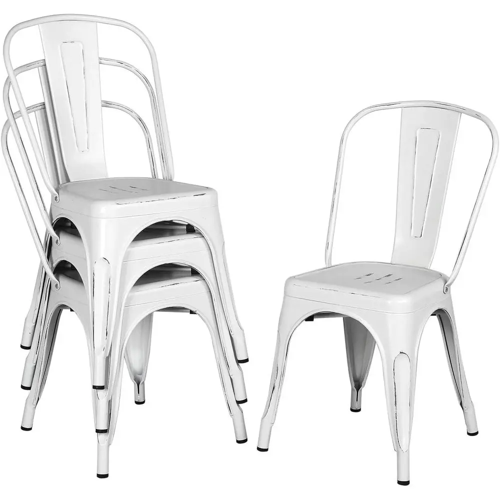 

Stackable Metal Patio Chairs Set of 4, Outdoor Dining Chairs with Backrest, Suitable for Kitchen/Bistro/Cafe/Garden, Water-Resis