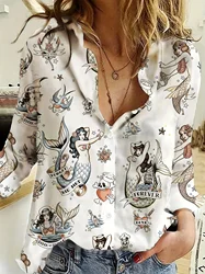 Summer New Plus Size Women's Patterned Shirt Fashionable Casual Printed Comfortable Long Sleeve Fashion Lapel