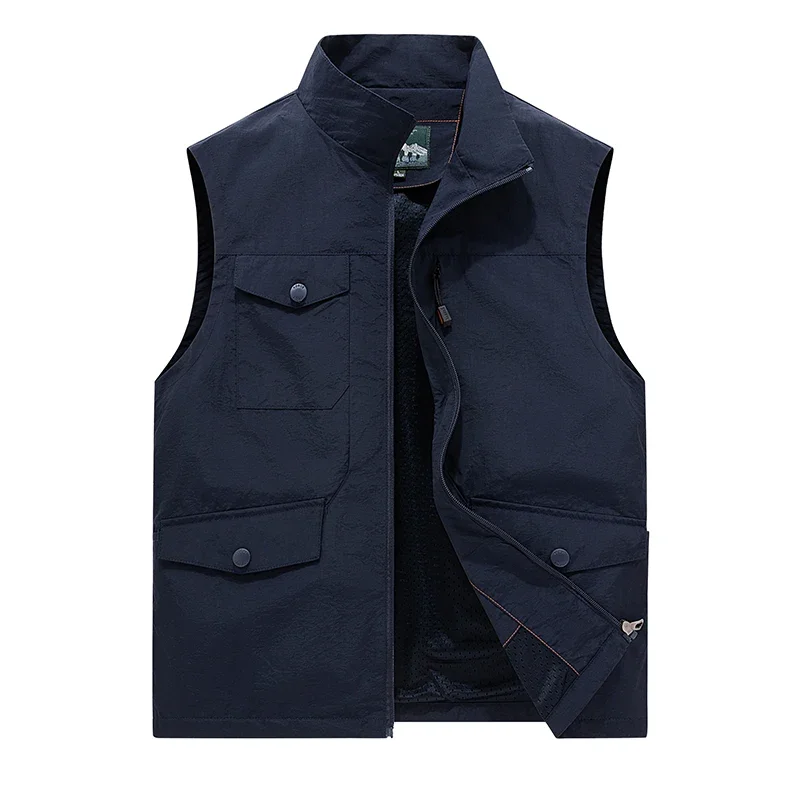 Men's Summer Vest High Altitude Work Loose Breathable Multi-pocket Chest Zipper Design Portable Tool Coat Men's Clothing M-6XL