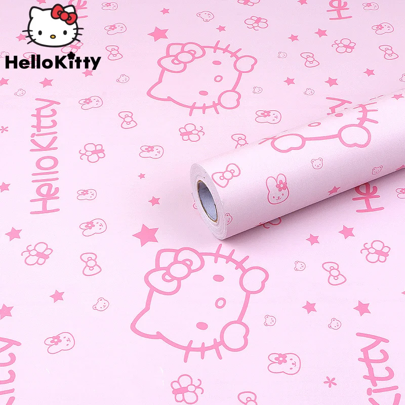 Hello Kitty Dorm Room Self-adhesive Decor Wallpaper Mural, Sanrio Cute Cartoon Bedroom PVC Waterproof Stickers Background Wall