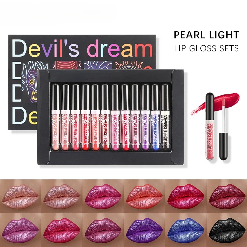 Brillo de labios de Halloween, tinte de labios de larga duración, maquillaje lindo, lápiz labial brillante, 12 piezas por juego, envío gratis