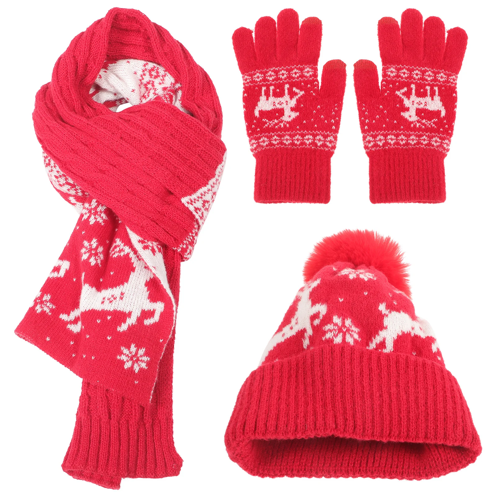 1 مجموعة عيد الميلاد قبعة الشتاء الدافئة قفازات وشاح زي الملحقات للنساء في الهواء الطلق ركوب السفر قفازات الشتاء #5