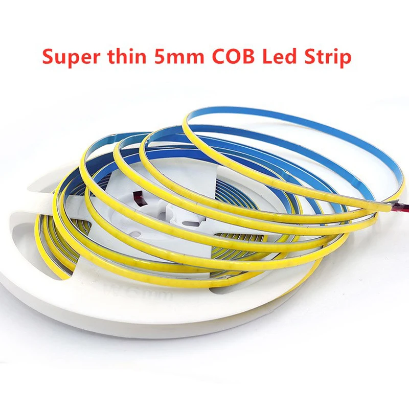 5mm fcob 12v 24v cob luzes de tira led 384leds/m 5mm super fino 0.5m 1m 2m 3m 4m 5m cob tira led macio flexível para quarto