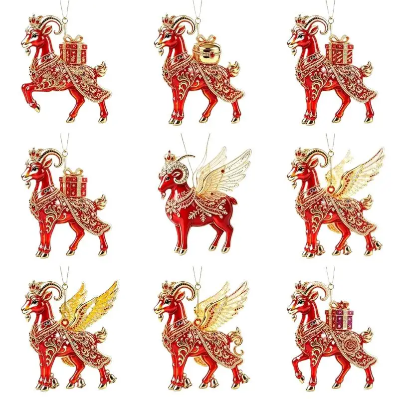 2D Acrylic Chinese Zodiac Goat Hanging Ornament Auspicious Red Gold Design For Spring Festival New Year Home Decor