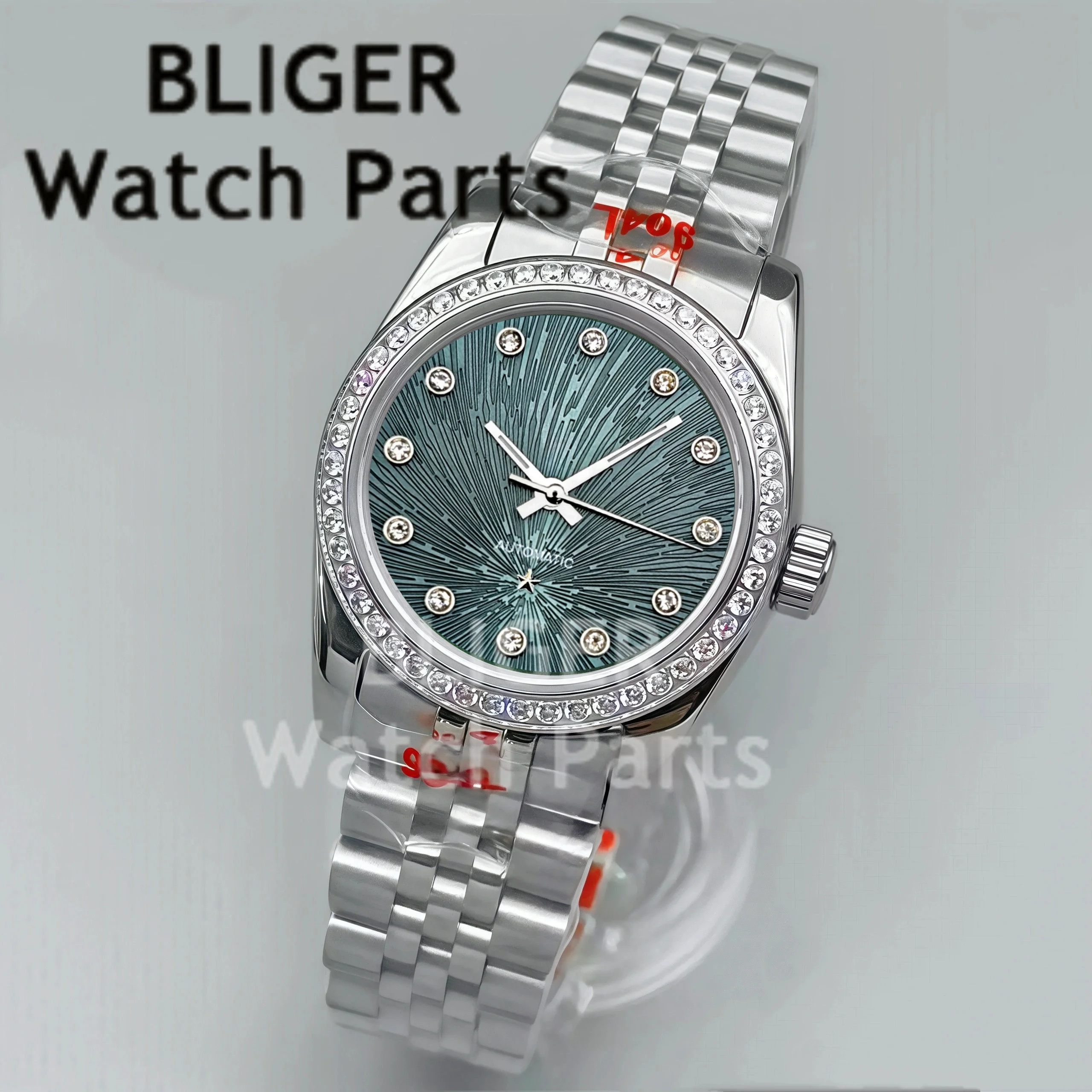 BLIGER 31mm Lady's Mechanical Diving Silver Wristwatch Dics Flying Dial 10Bar Waterproof Power Storage NH05 Women's Watch