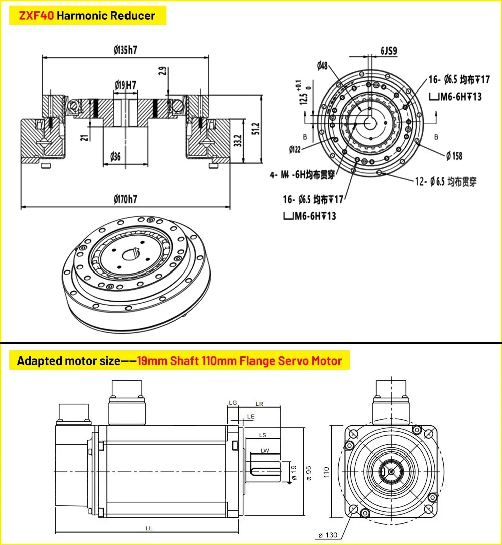 Precision Harmonic Drive Gearbox for Nema 17/23 Stepper 40-130mm Servo Motors High Torque Compact Laser Cutting Head Positioning