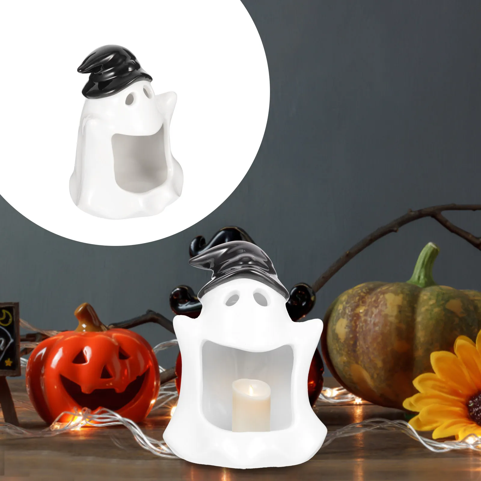 

Ceramic Ghost Tealight Holder Unique Halloween Holder Desktop Ornament Party Festival Decoration Halloween Gift