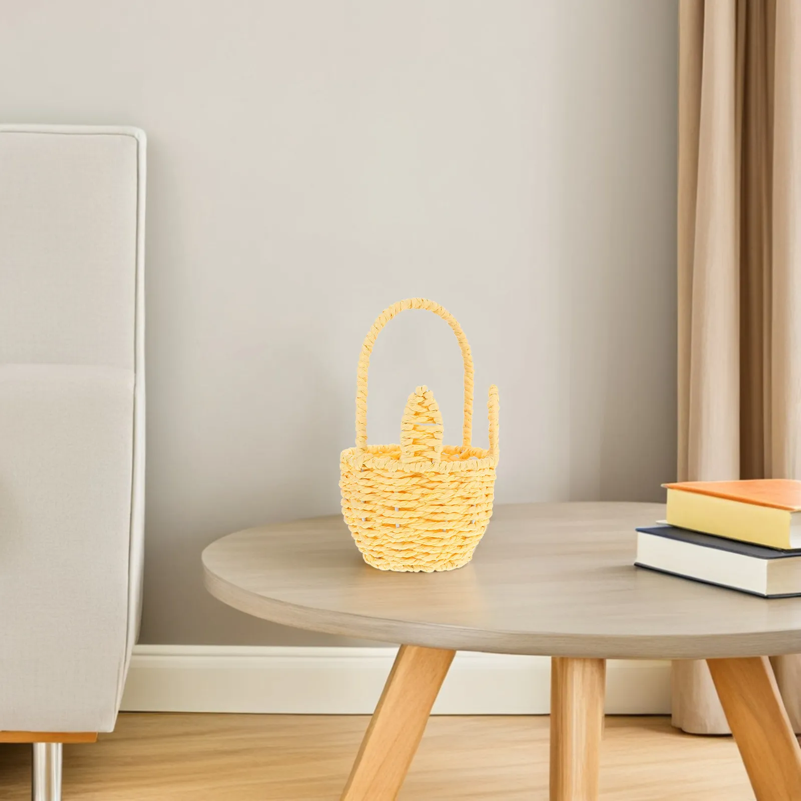 Bunny Ear Woven Basket Crafted with Fine Paper Rope Workmanship Sturdy Handle for Small Items Flower Display Easter Home Office