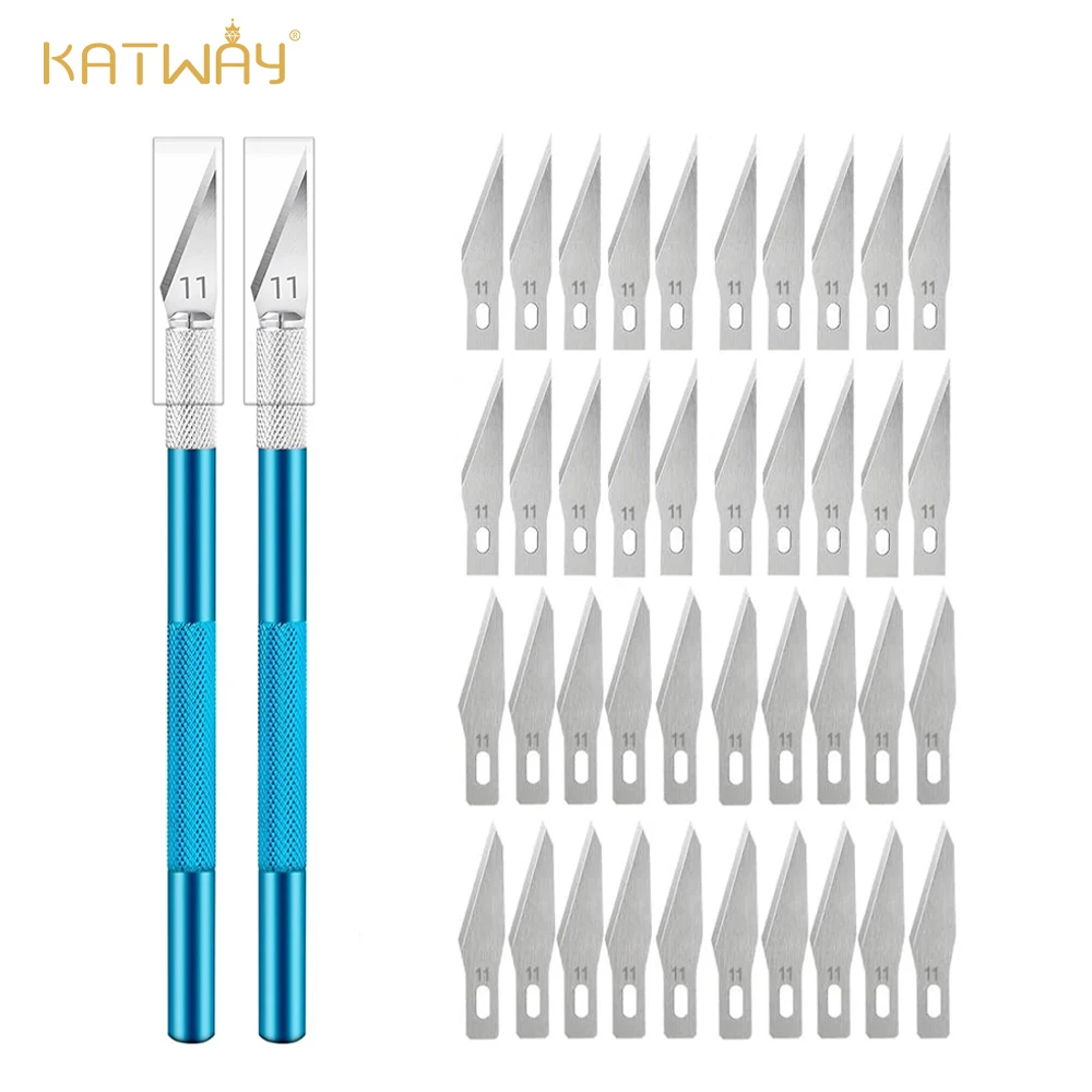 

KATWAY Non-Slip Engraving Metal Knife Kit + 40/10pcs #11 Blades Craft Cutter Knives PCB Repair, Mobile Phone Hand Tools HH-AA12