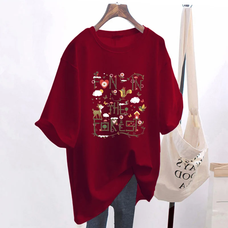 ملابس النساء أنيقة الحلو طباعة الأساسية تي شيرت الصيف عادية فضفاض القطن الخالص قصيرة الأكمام تي شيرت كل مباراة س الرقبة البلوفرات