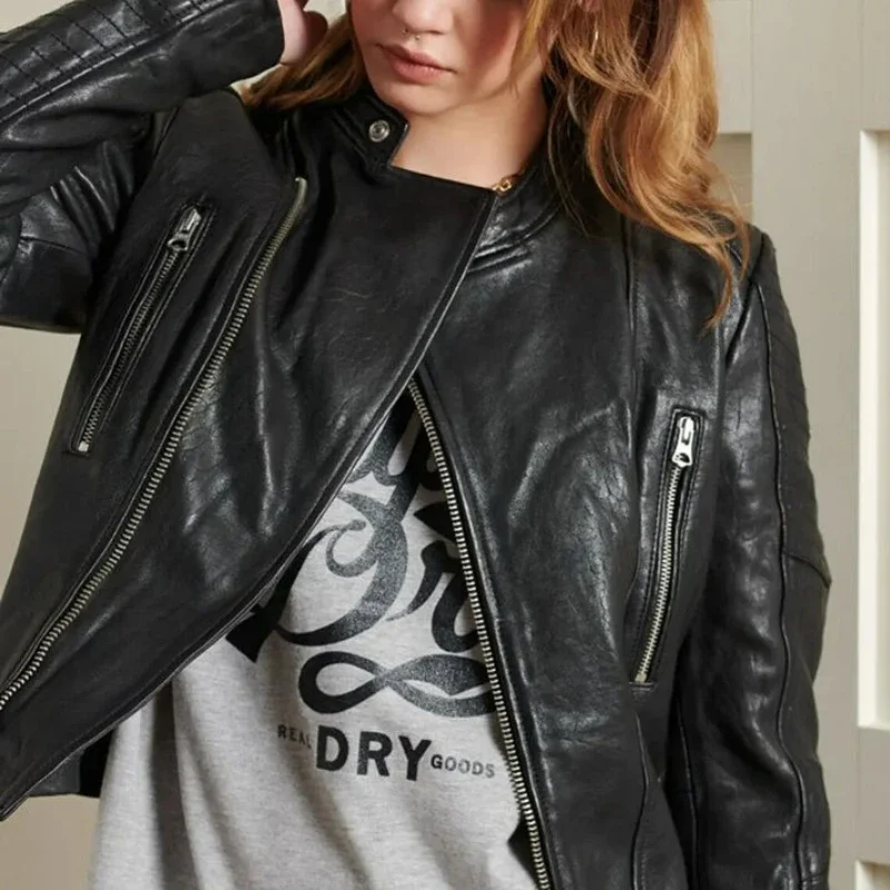 Classic Leather Jacket Genuine Leather Jacket Handmade Women Jacket