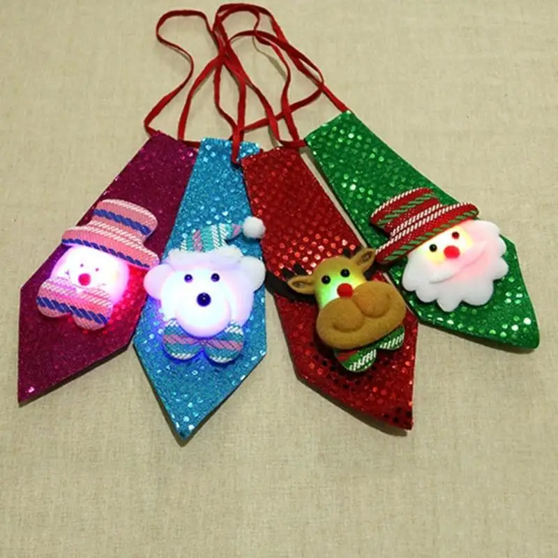 HX6D Babbo Natale cravatta natalizia con panno da lampeggiare con per bambini per bambini uomini regalo modelli