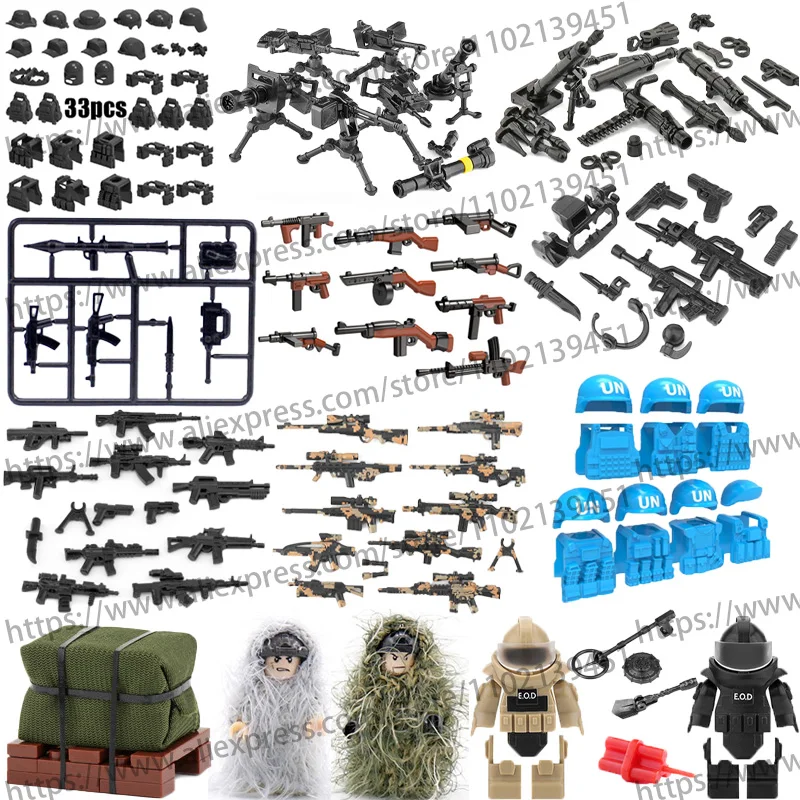 WW2 Military Weapon Soldier Figure  Accessories 98K AWM Sniper Gun Geely clothing bag shell clothing Building Block Toy Kid J040