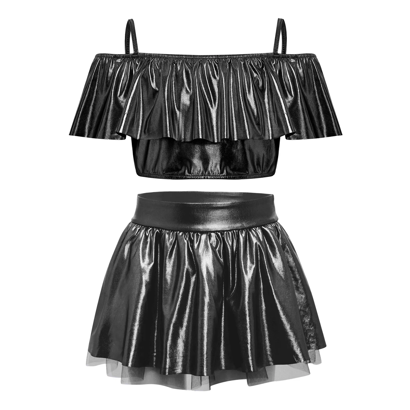 Children 80s Disco Outfit Kids Fashion Metallic Jazz Dance Costume Sequins Colorblock Top Suits Children Modern Hip Hop Clothes