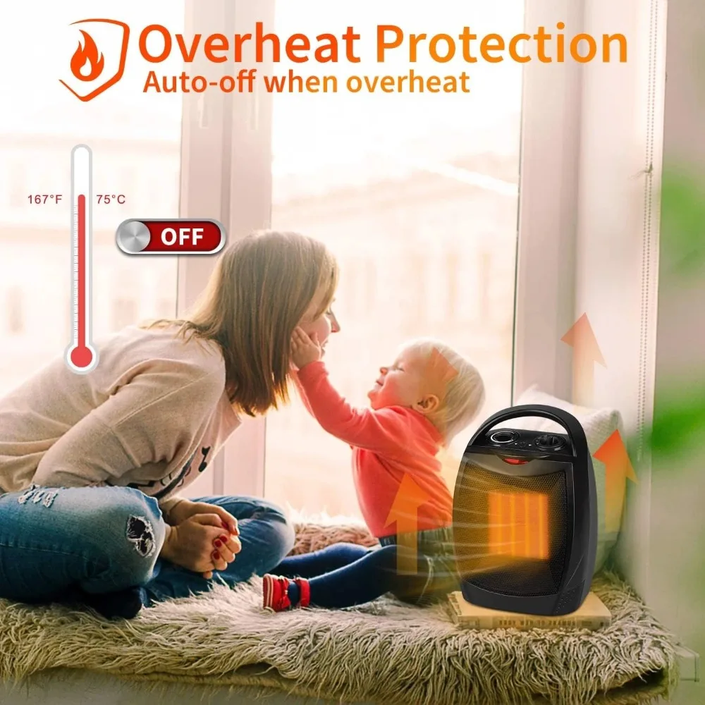 Smart Space Electric Heater Termostato ajustável, detecção de temperatura, temporizador, aquecimento rápido, aquecedor portátil