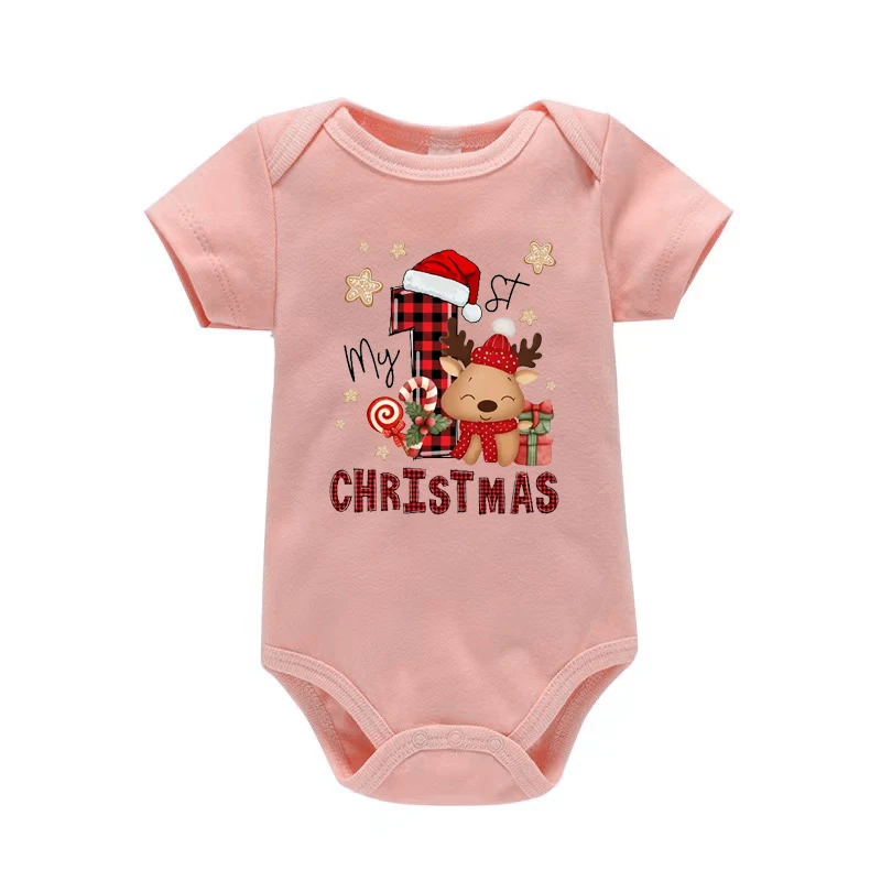 My First Christmas Print Baby Romper Newborn Short Sleeve Bodysuit Xmas Party Infant Outfit Boys Girls Holiday Clothes Jumpsuit