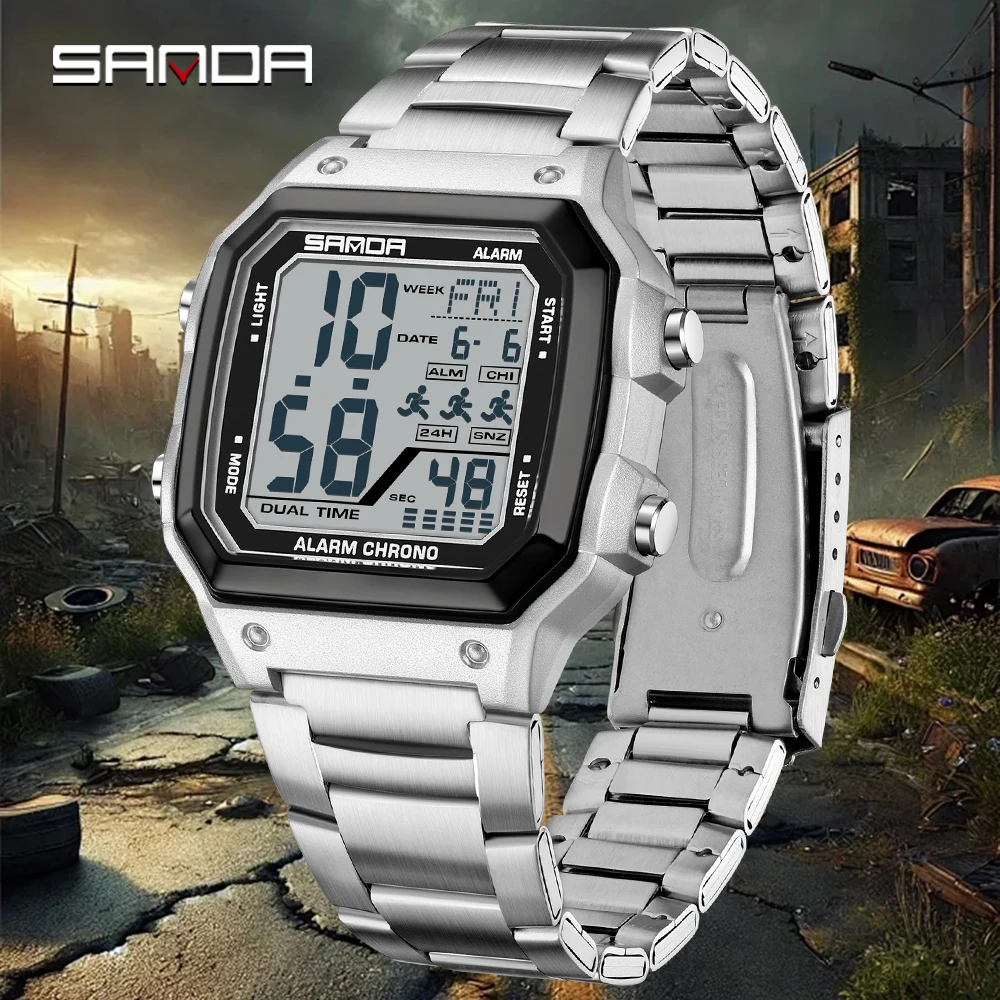 SANDA 6380 Fashion Electronic Watch Men's Military Sports Waterproof Watch Alarm Clock Stopwatch Men's LED Digital Men's Watches