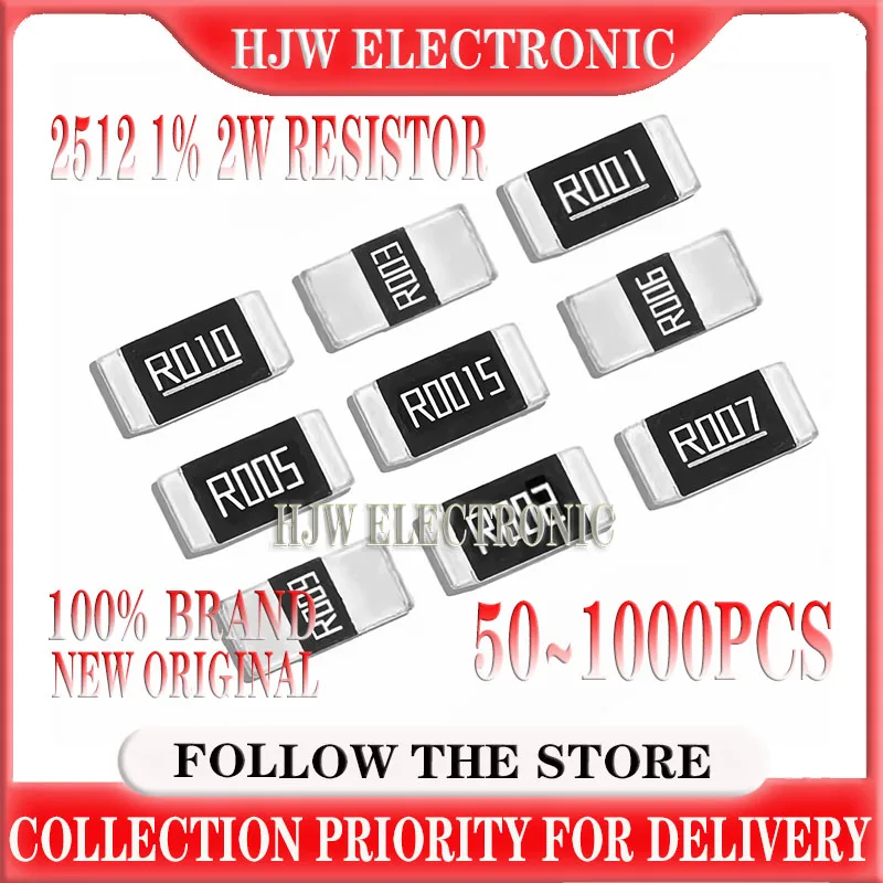 50pcs~1000pcs 2512 Smd Alloy Resistor Sampling Resistor 1% 2w R040 R050 R060 R070 R100 R120 R150 R200 R250 R300 R500