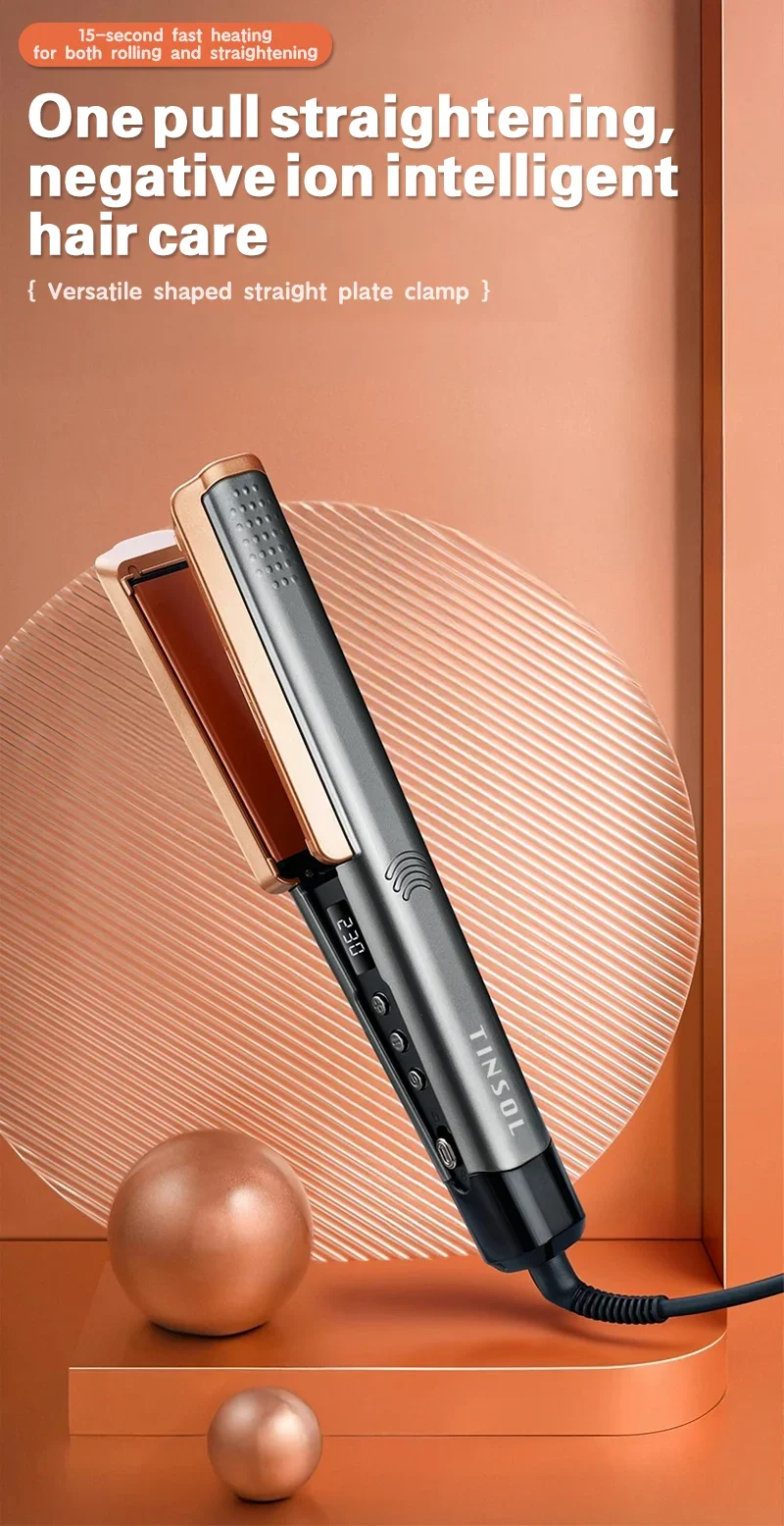 TINSOL 2-in-1 Professioneller Haarglätter Lockenstab, Negativ-Ionen-Conditioner mit LCD-Haarglätter mit breitem Panel – Detail 1