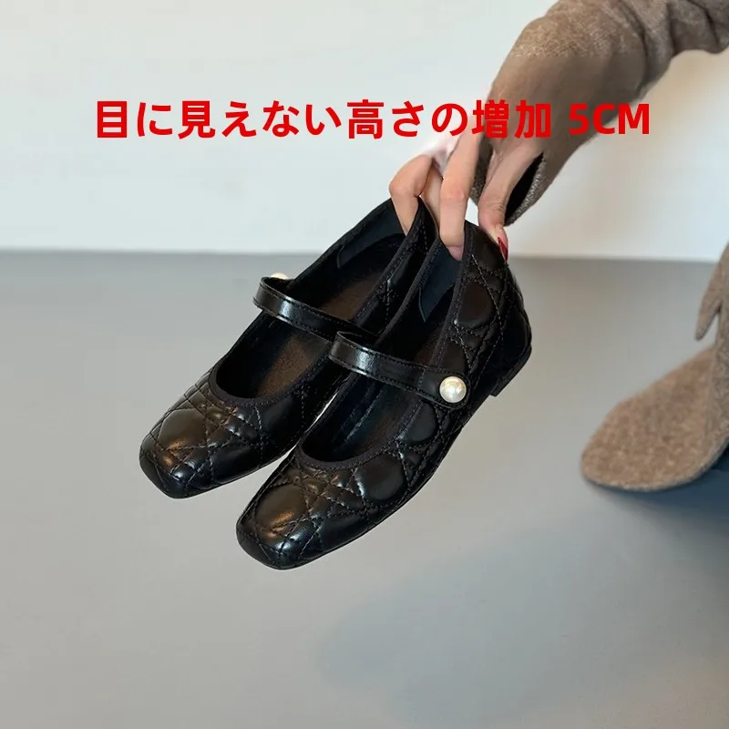 sheepskin-version-mary-jane-ballet-flat-shoes-women's-fashionable-versatile-buckle-pearl-decorated-comfortable-rubber-bottom