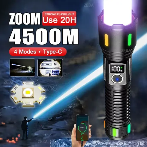 2025 新しい 15000mAh ハイパワー LED 懐中電灯 10000000 LM 超強力懐中電灯 USB 充電式ランタン アウトドア キャンプ トーチ