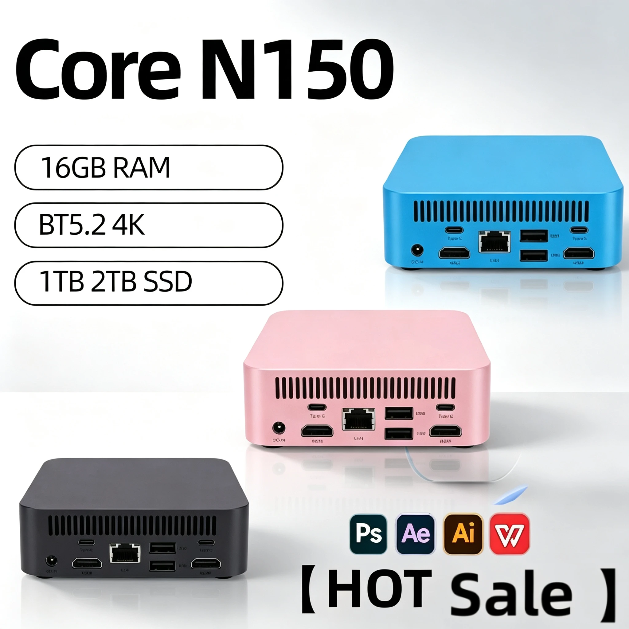Mini Pc Intel Core N150 Mini PC Computer 16GB  RAM 1TB SSD Gaming PC Wifi 6 BT5.2 Mini PC Desktop