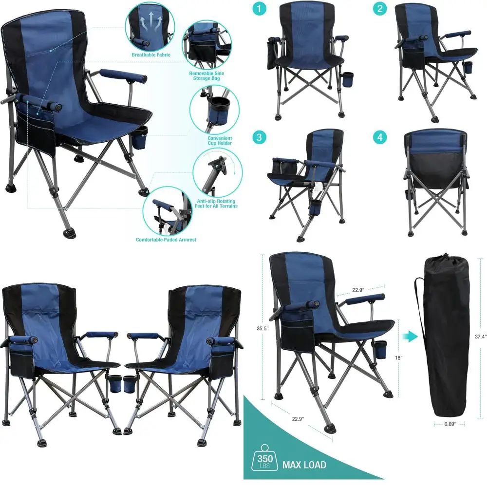 

Camping Chair for Adults Heavy Duty Outdoor Patio Lawn Chairs Portable Support 350 LBS High Back Padded Oxford with Armrests, St