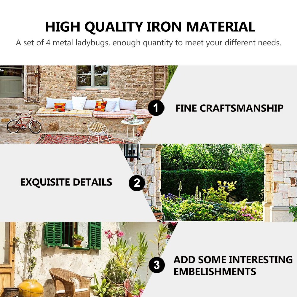 

4 Pcs Iron Ladybug Wall Art Decor Durable Metal Insect Hanging Decoration for Garden Yard Fence Gate Use