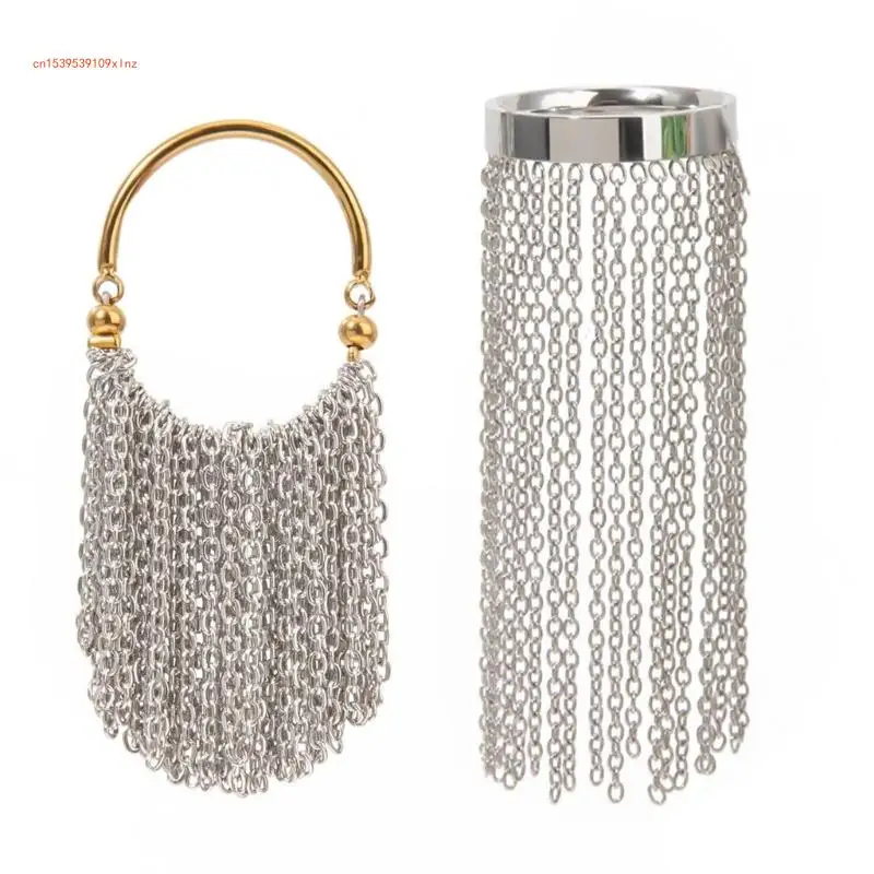 

Кольцо из нержавеющей стали с бахромой и цепочкой регулируемого размера, ювелирные изделия для модных женщин