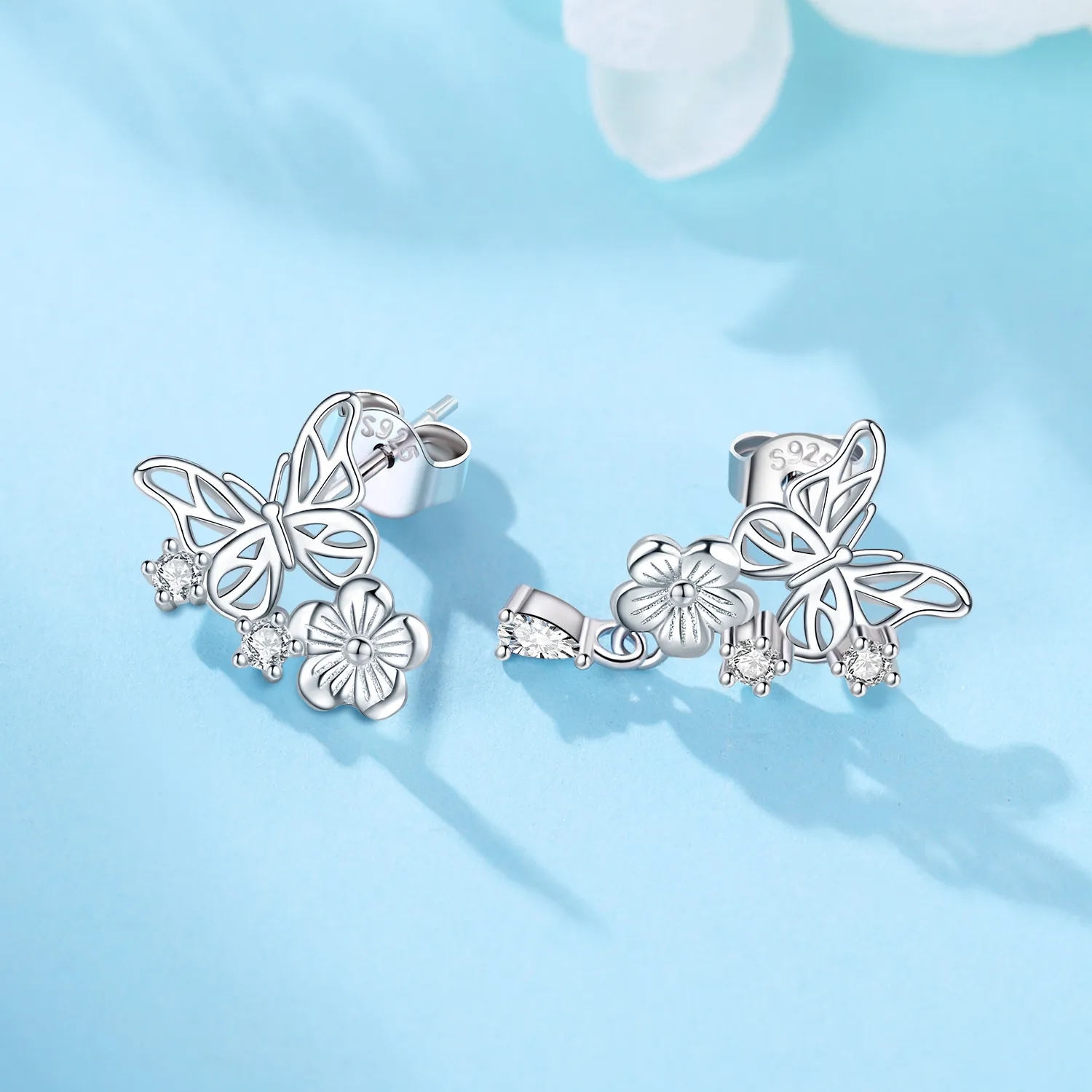 925 Sterling Silver White Hollow Butterfly Flower Mandarin Duck Earrings For Women's Jewelry Anniversary Accessories