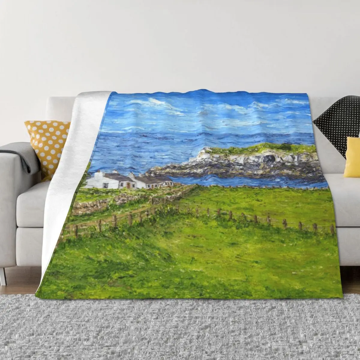 

Cottages at Moelfre on Anglesey Throw Blanket Tourist christmas decoration Decorative Beds Luxury St Blankets