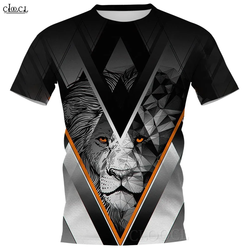 

CLOOCL футболки с короткими рукавами, модные футболки с обычной геометрией и принтом льва, свободные пуловеры с круглым вырезом, рубашки, мужская одежда