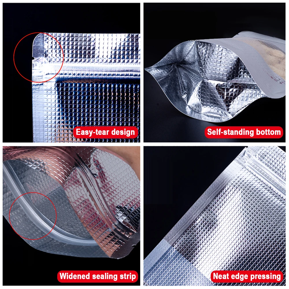 100pcs Silver Embossed Window Ziplock Bag Nut Snack Popcorn Organizer Stand Up Resealable Heat Seal Plastic Mylar Storage Bag