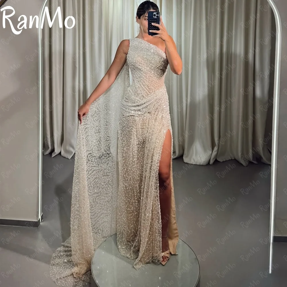 

Ranmo Luxury One Shoulder Evening Dress Sleeveless Beaded Lace Side fork Customsied for Women 2025 Wedding Party Formal Gown