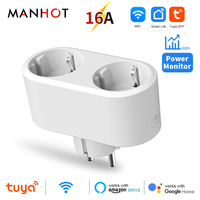 Tuya WiFi Smart 2 in 1 EU Dual Plug 16A Smart Socket with Power Monitoring Timer Outlet Child Lock for Google Home Alice Alexa