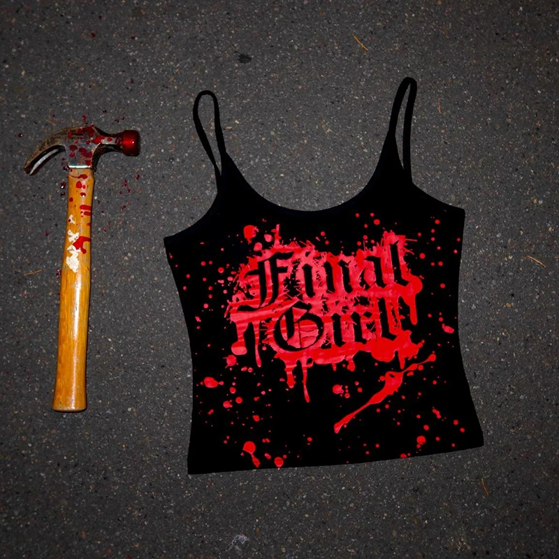 

2000s Vintage Gothic vest Women street Crop top Y2k Clothes letter Print Emo Girl Punk Camisole Top Grunge Aesthetic Emo girl ﻿
