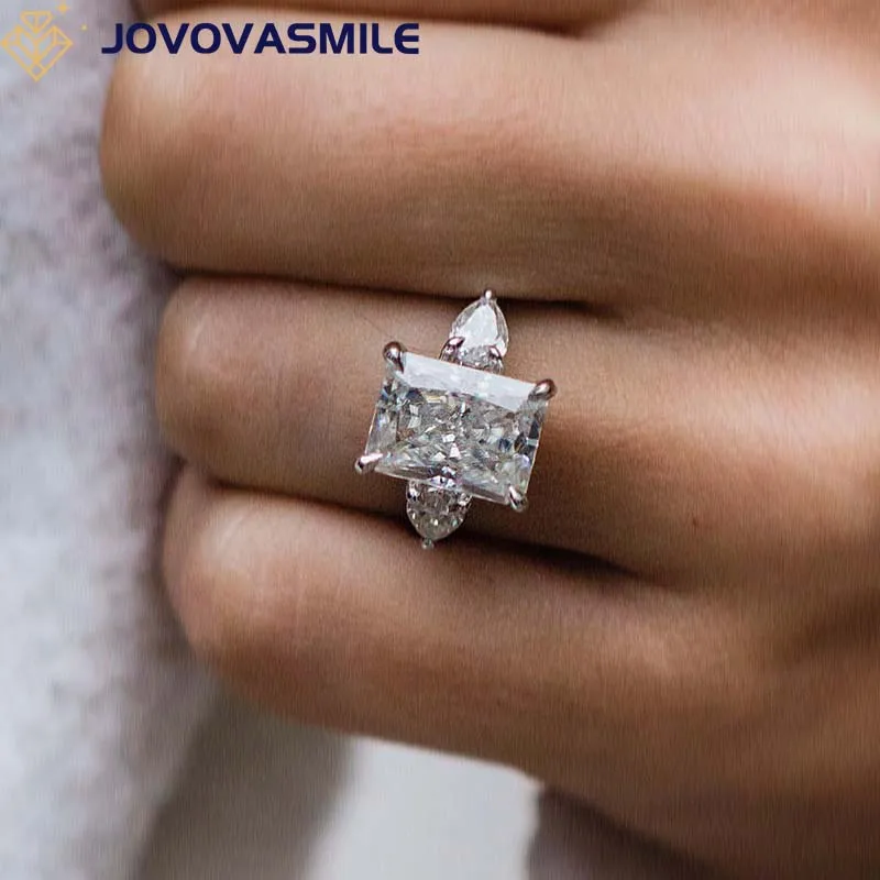 

JOVOVASMILE Moissanite Ring 18k Gold 5 Carat 11.25x8.25mm Crushed Ice Hybrid Radiant Cut Pear Side Stones for Woman Jewelry