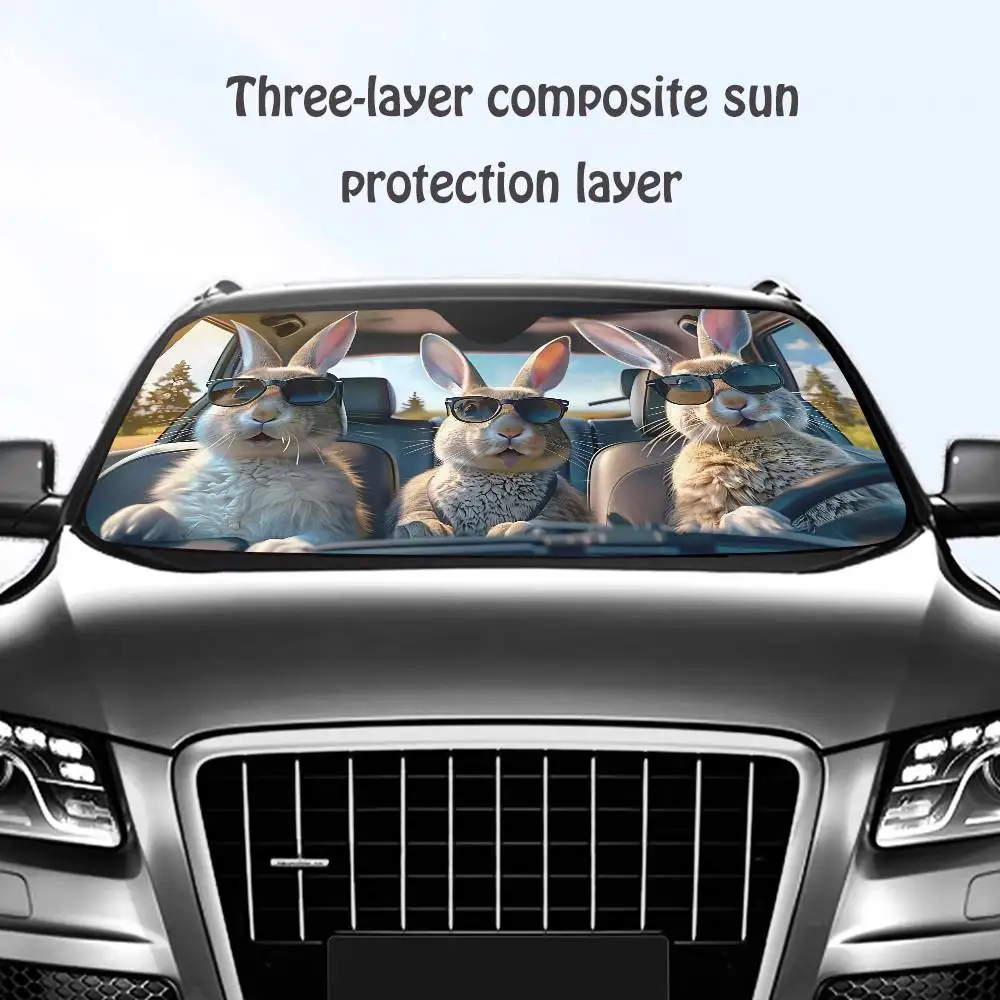

Rabbit Driving Car SunShade Windshield Sun Shade Personalized Picture Block UV Rays Visor Protector