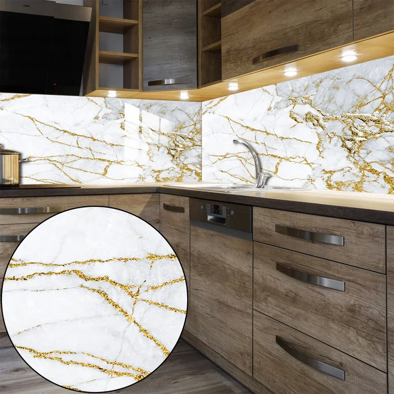 10Pcs/set White Gold Marble Tile Sticker Self Adhesive Waterproof Crystal Hard Tile Sticker Kitchen Bathroom Decorative Sticker