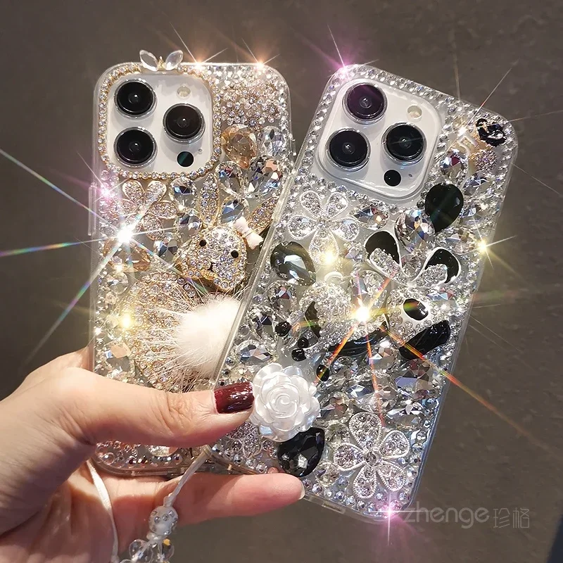 Suitable for Iphone15promax Phone Case Luxury Rhinestone Flower Full Diamond IPhone 14pro Diamond Studded 15plus Protective Case image 6
