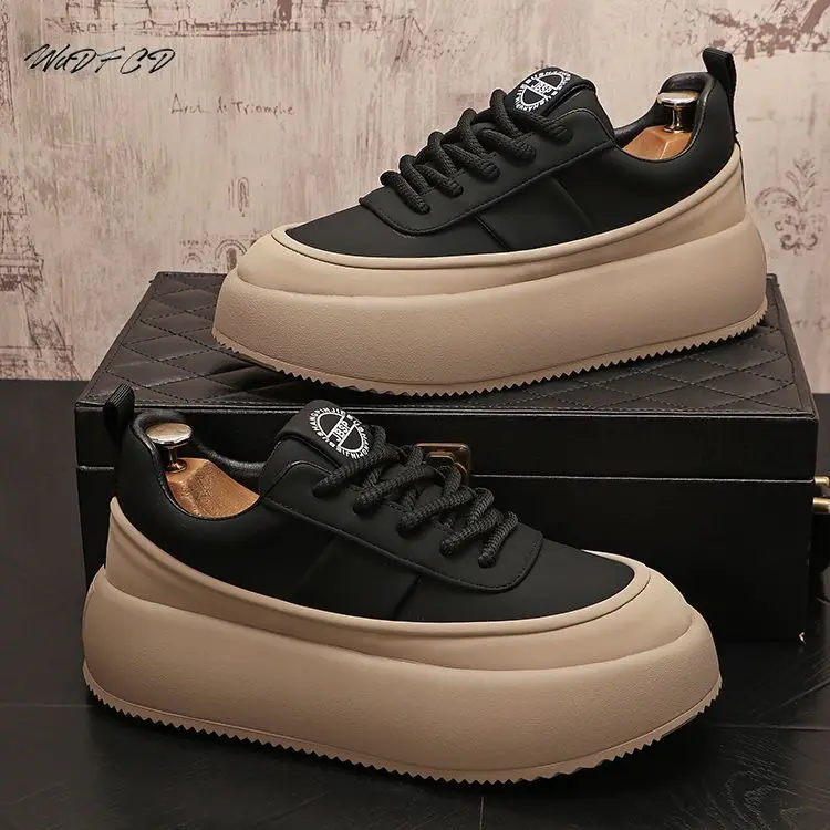 Chunky Sneakers Mens Designer Soft Sole White Shoes Fashion Casual Microfiber Leather Height Increased Flat Platform Board Shoes