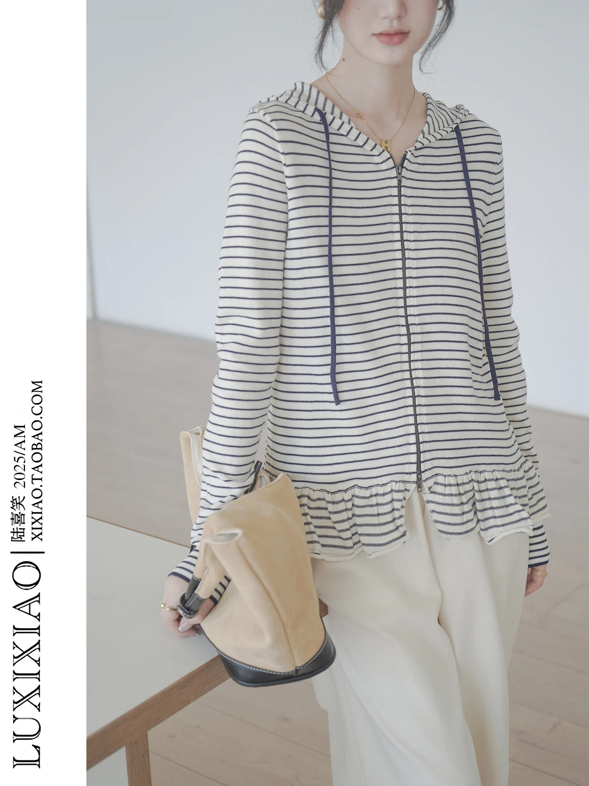 

Женская вязаная толстовка LUXIXIAO на молнии с длинным рукавом, в полоску, свободного кроя, в корейском стиле, дышащая, удобная, повседневная верхняя одежда