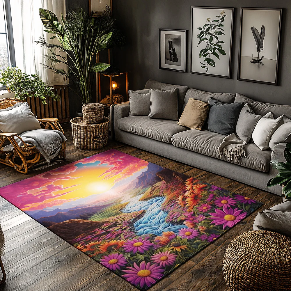

Floral Nature Rug Indoor Outdoor Mat Welcome Door Carpet Home Decor Garden Landscape Artistic Floor Covering Peaceful Zen Vibe